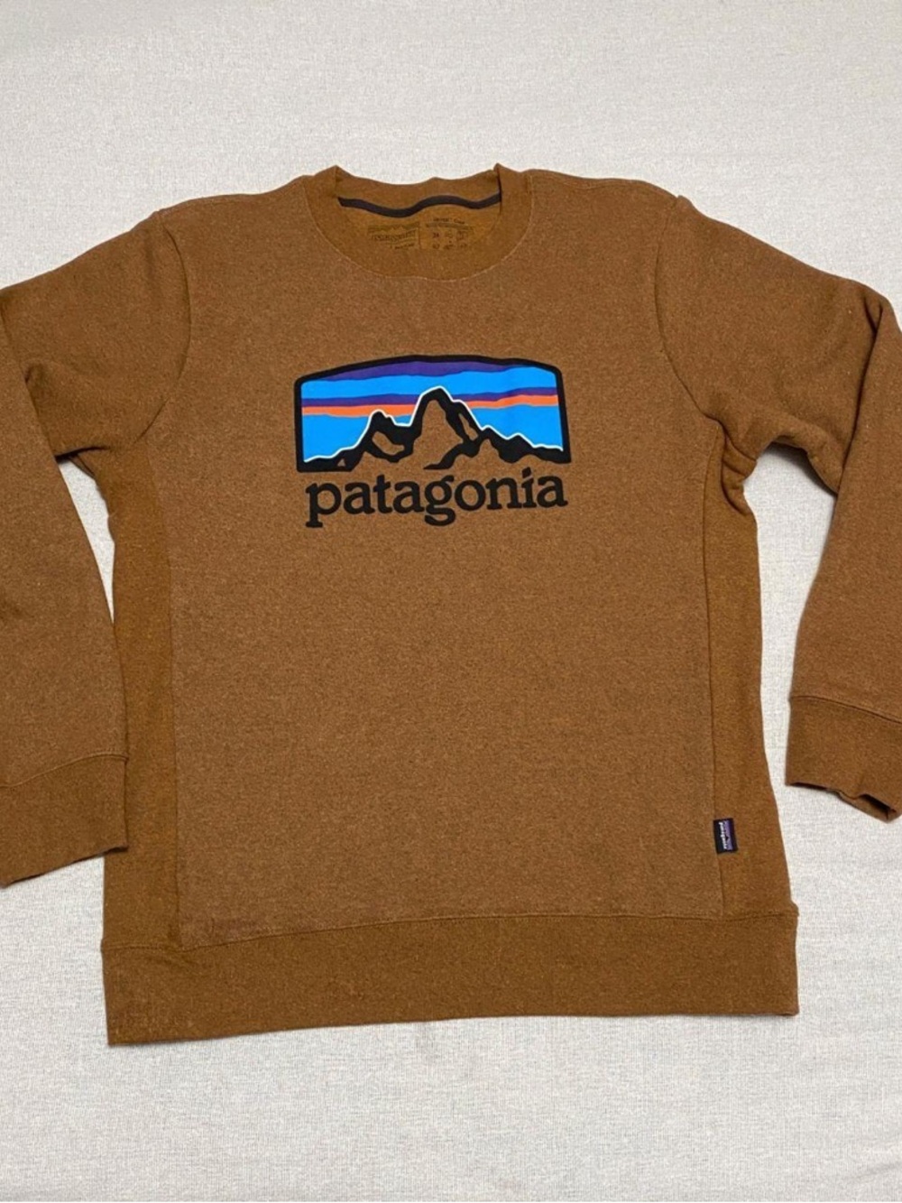 Patagonia Brown Crewneck with Multicolor Mountain Logo